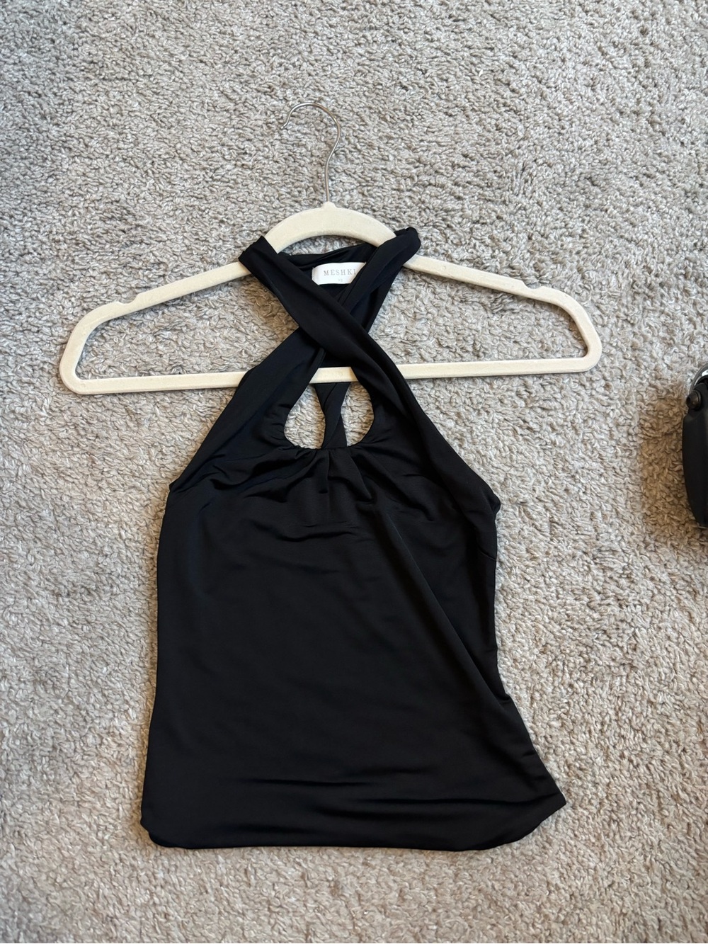 Meshki Black Crisscross Halter Tank Top